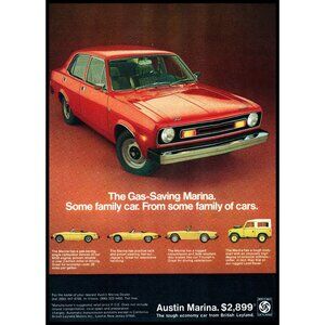1974 Austin Marina Sedan Vintage Print Ad Classic British Car Wall Art Photo